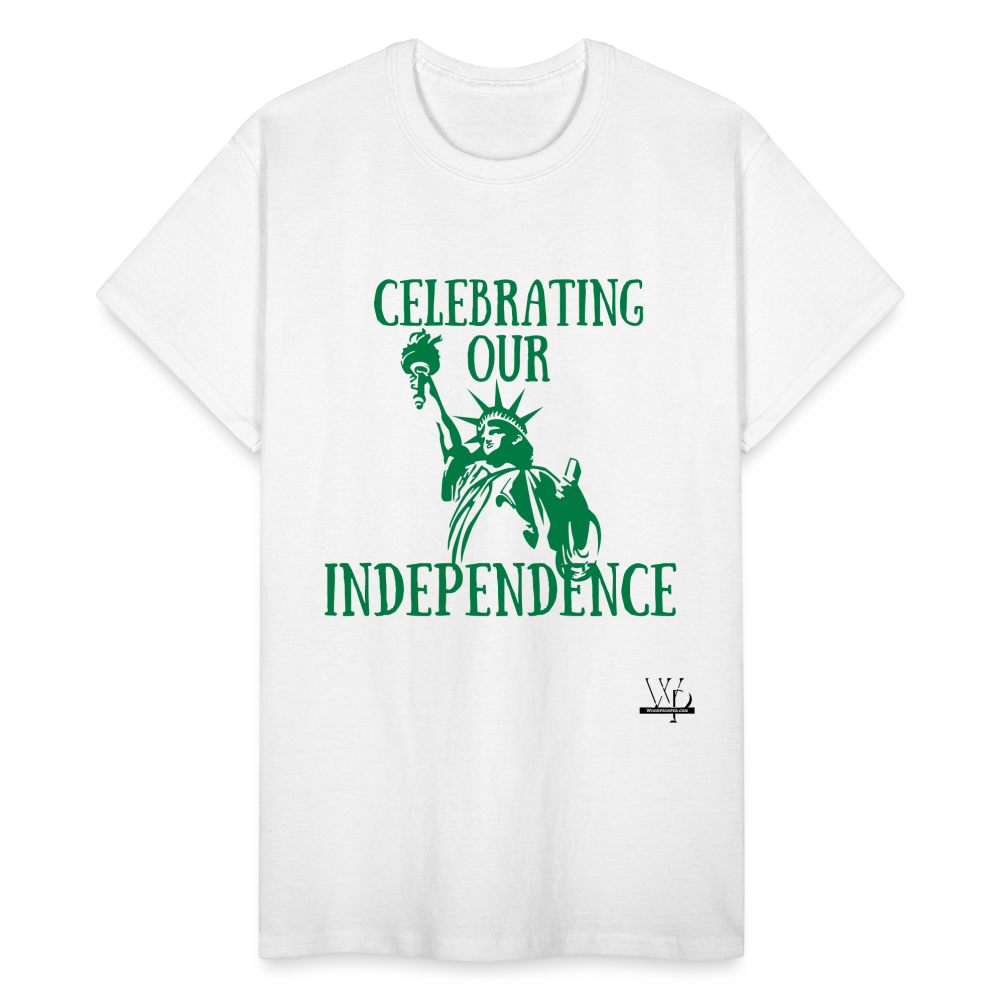Celebrating Our Independence 4th Unisex Tshirt - white