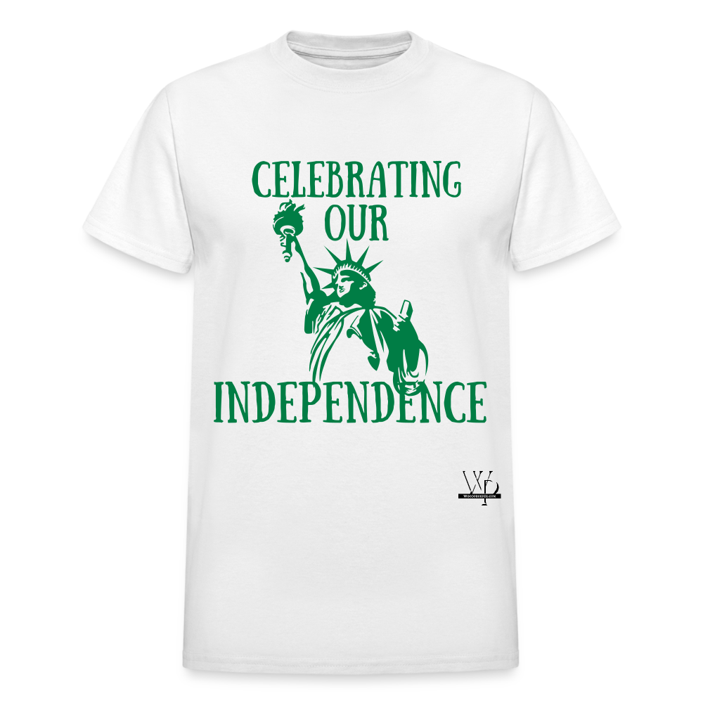 Celebrating Our Independence 4th Unisex Tshirt - white