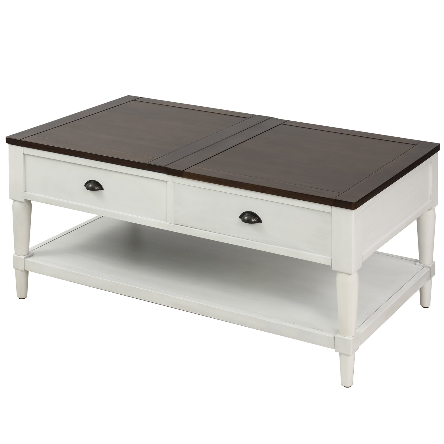 Coffee Table Lift Top Wood Home Living Room , with 1 Drawer and ShelfWhite and Brown