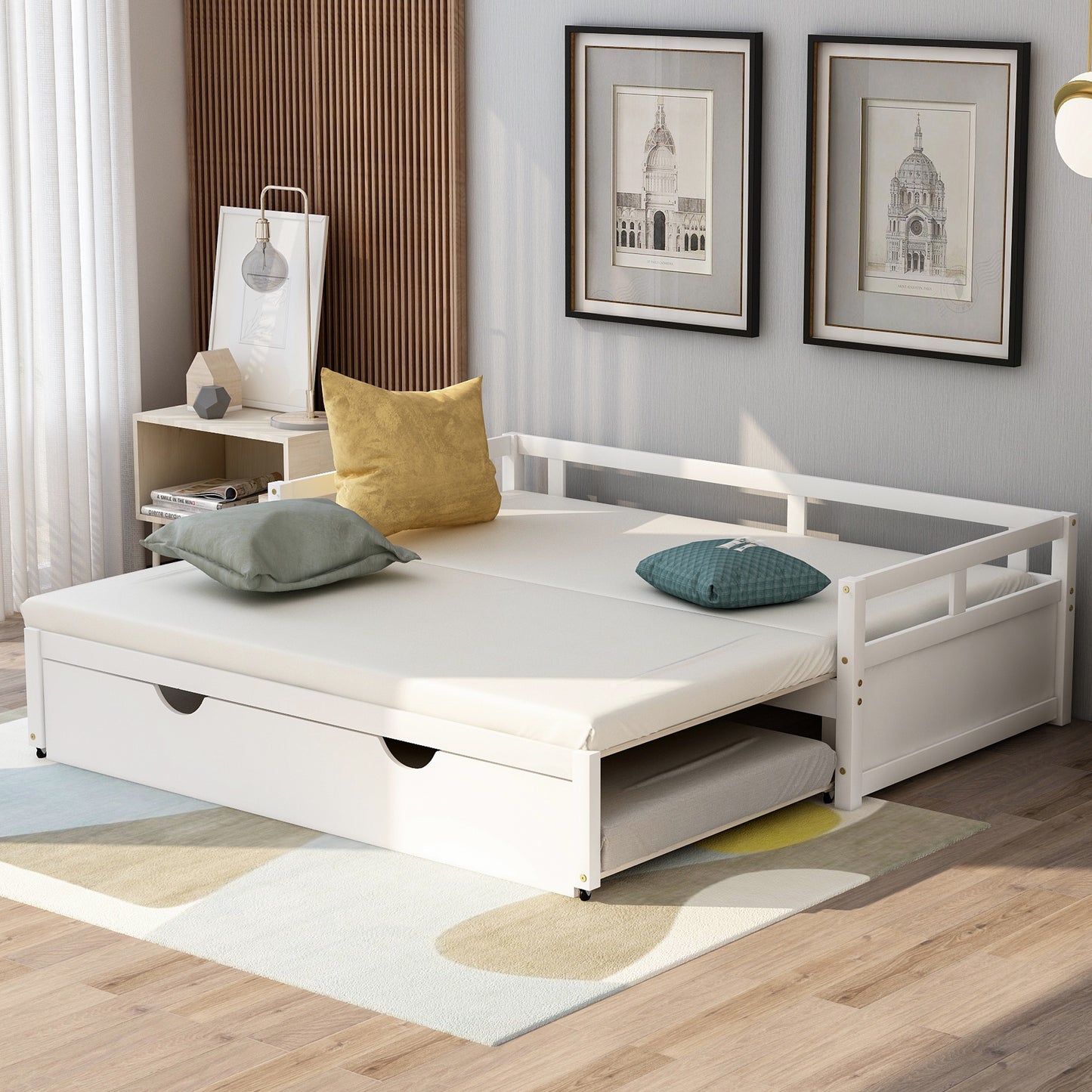 Extending Daybed with Trundle,Wooden Daybed with Trundle, White