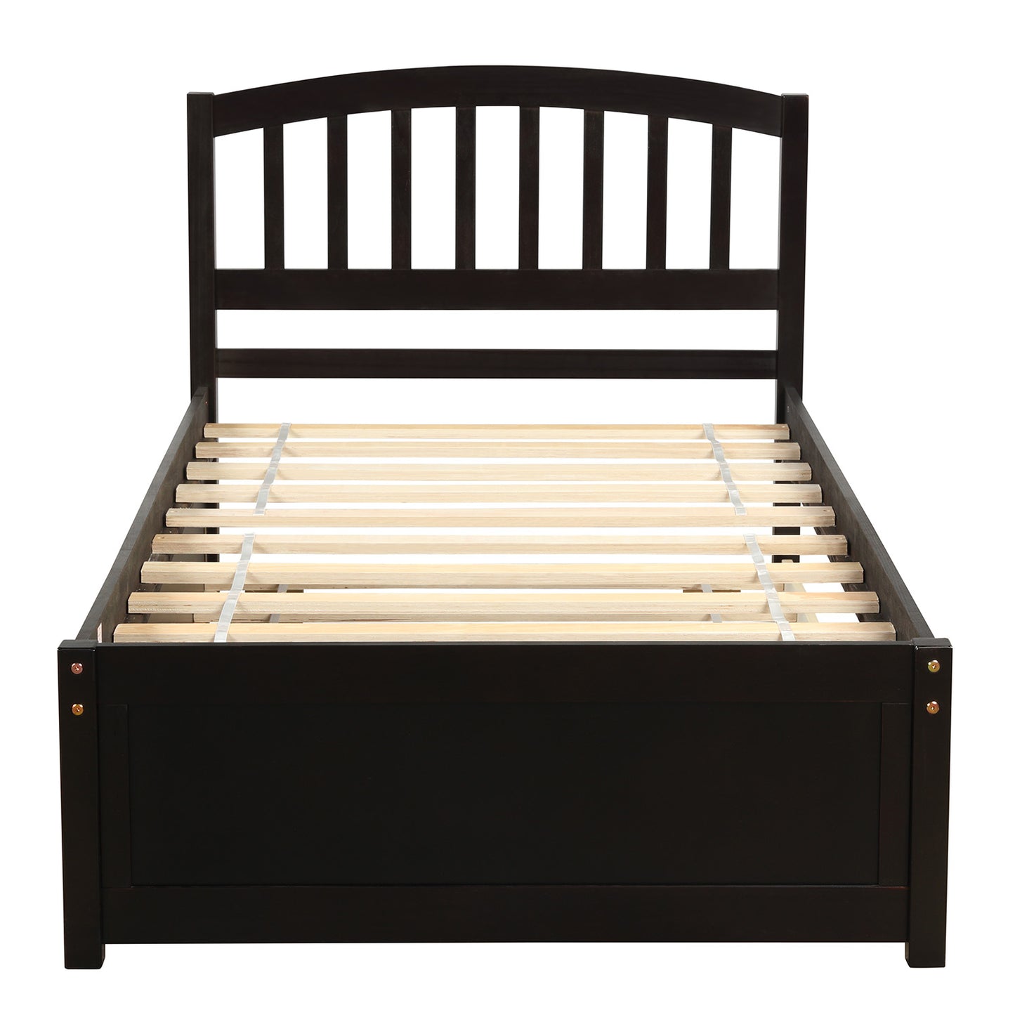 Twin size Platform Bed Wood Bed Frame with Trundle, Espresso