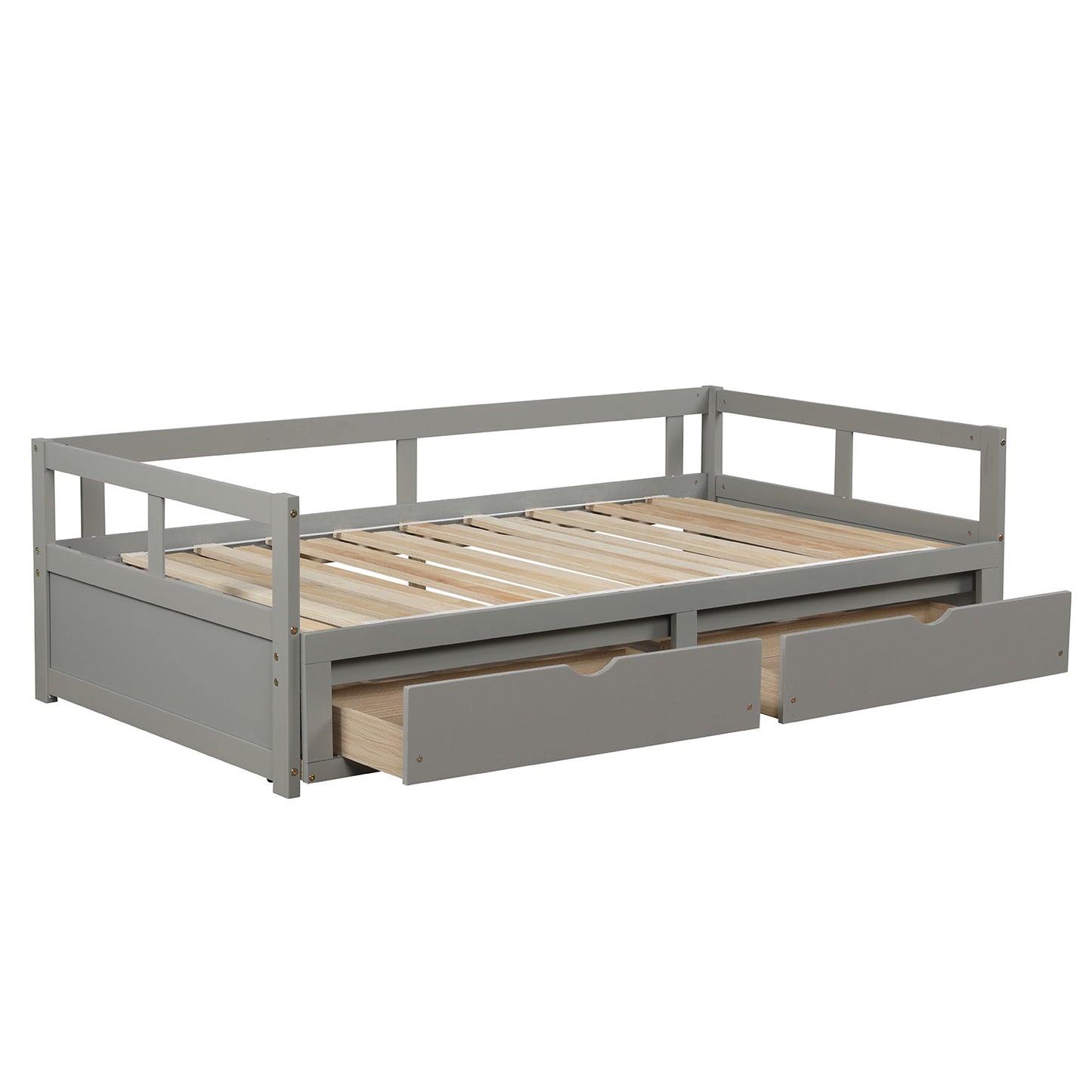 Wooden Daybed with Trundle Bed and Two Storage Drawers ,Extendable Bed Daybed,Sofa Bed for Bedroom Living Room, Gray