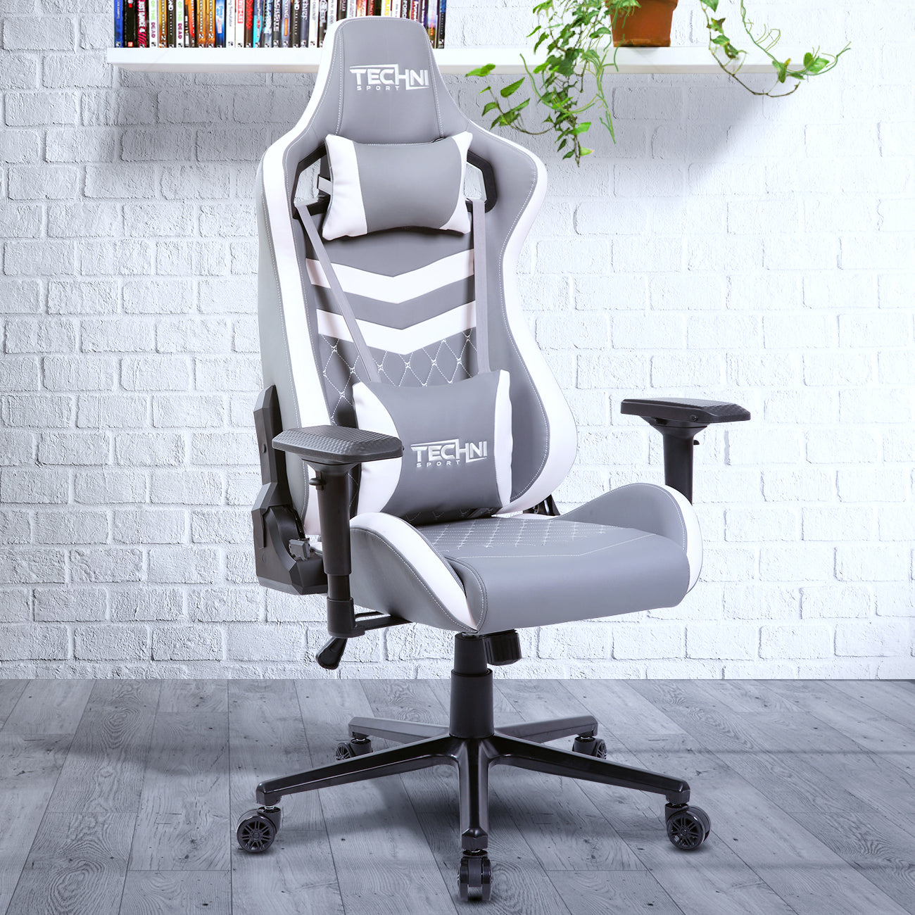 Techni Sport TS-83 Ergonomic High Back Racer Style PC Gaming Chair, Grey/White