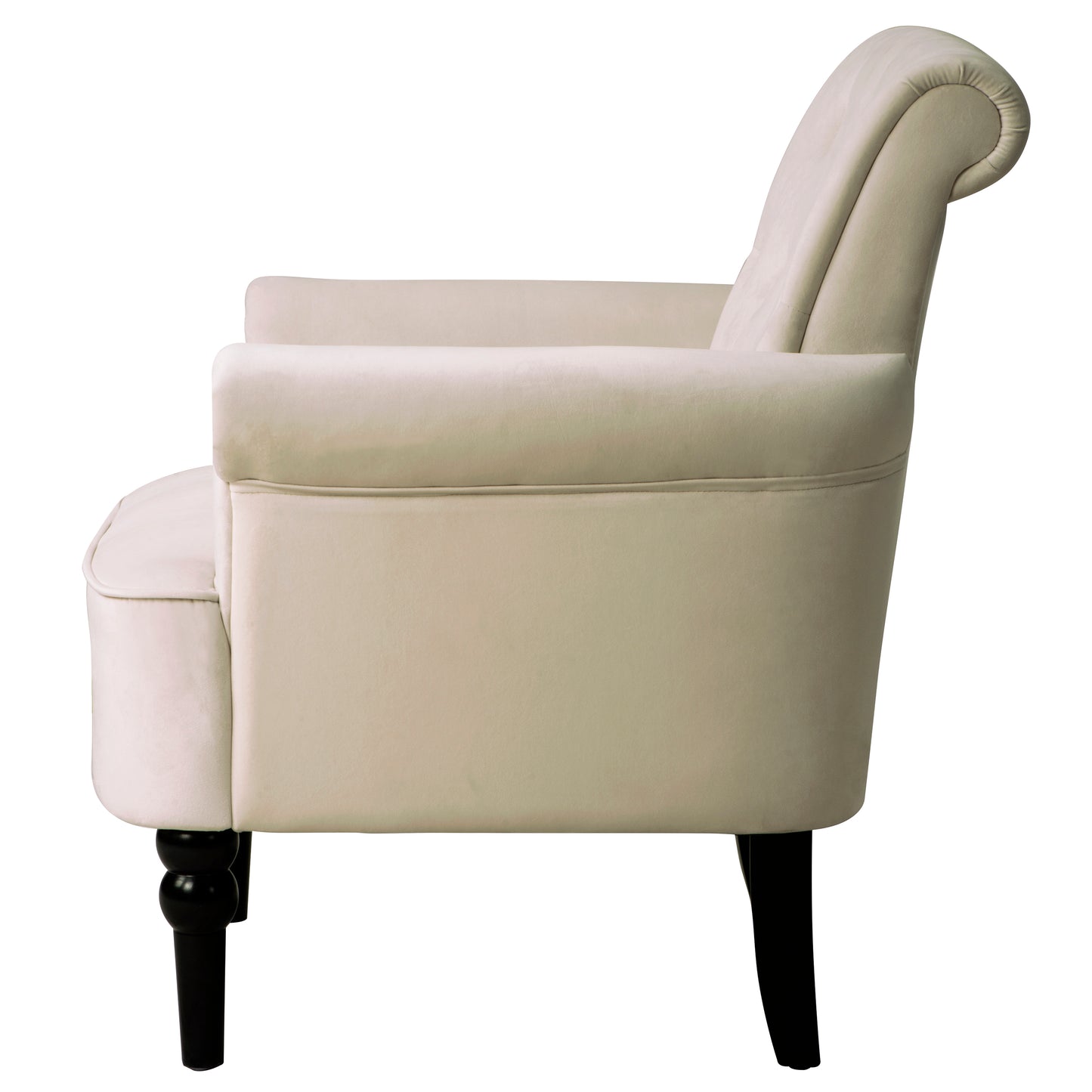 Elegant Button Tufted Club Chair Accent Armchairs Roll Arm Living Room Cushion with Wooden Legs, Off White