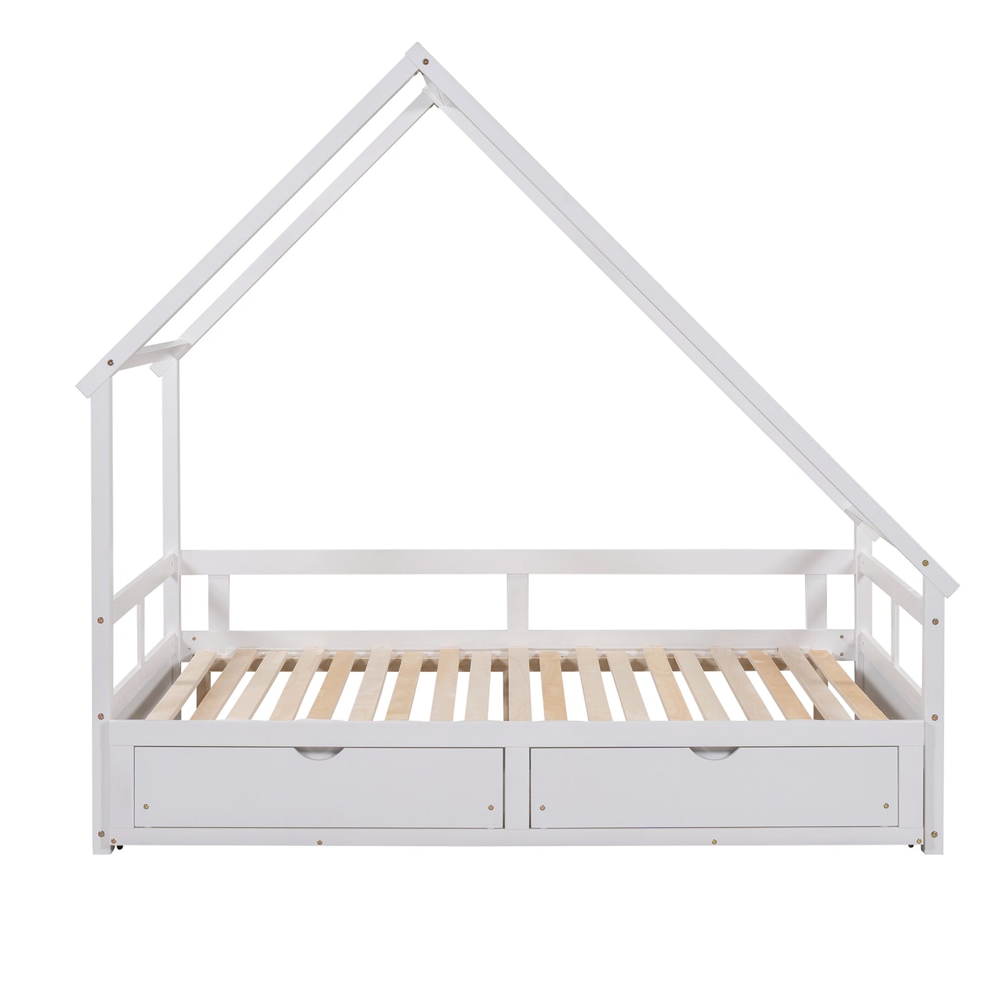 Extending Daybed with Two Drawers, Wooden House Bed with Drawers, White