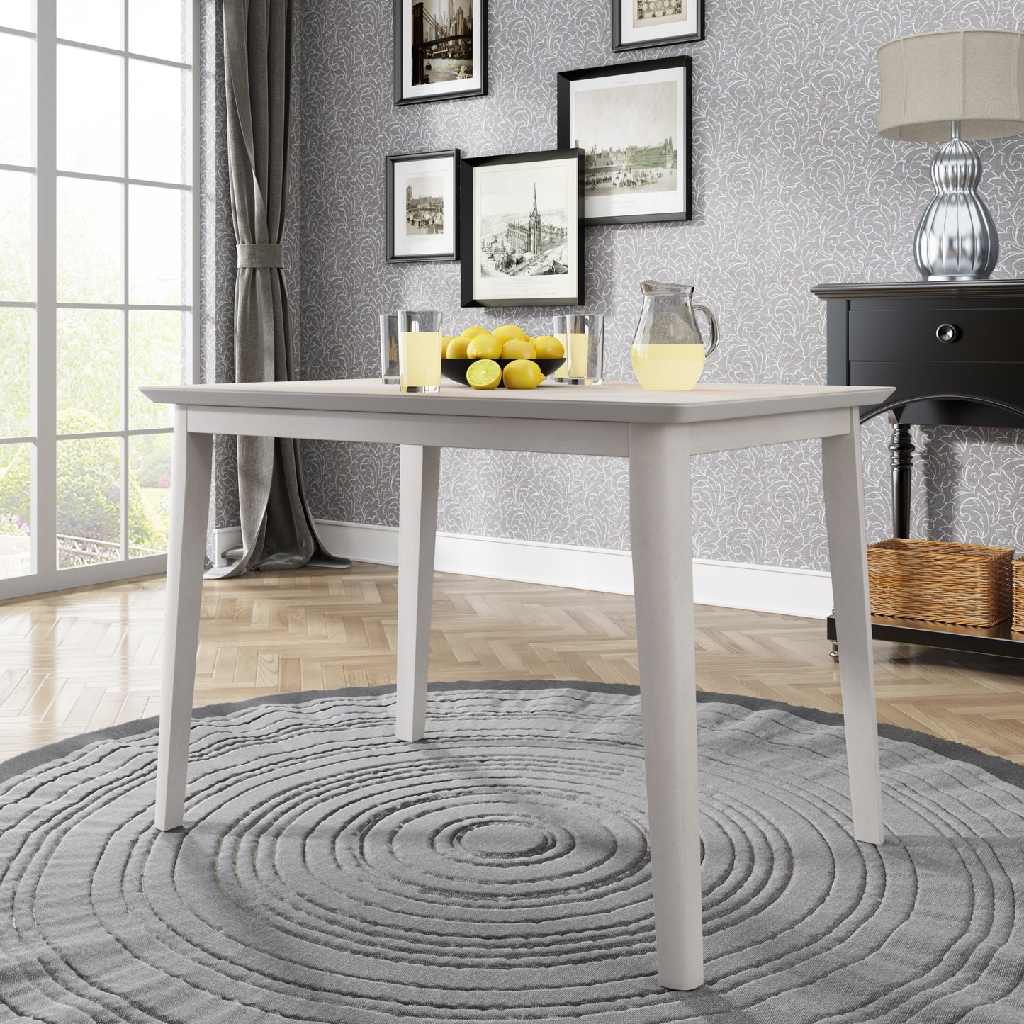 Farmhouse Rustic WoodKitchen Dining Table,Light Grey+White