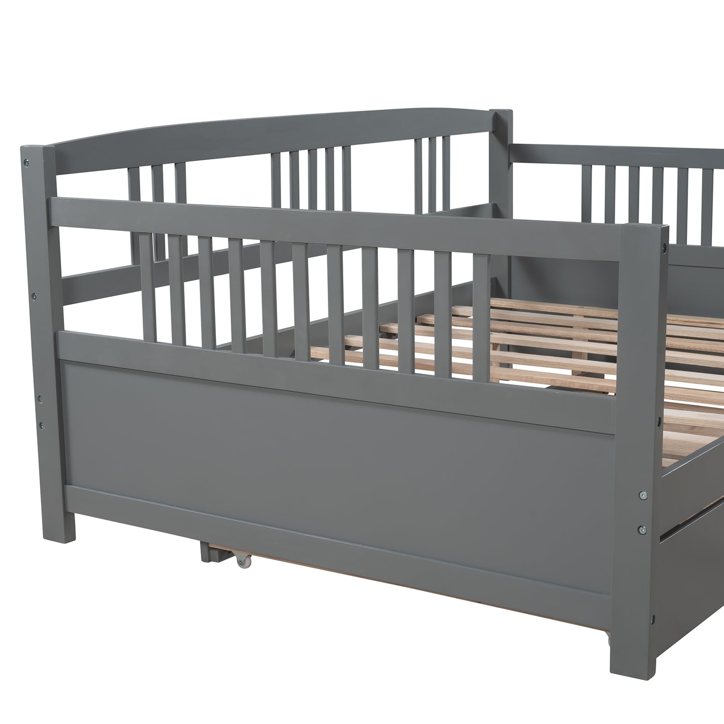 Full Size Daybed Wood Bed with Twin Size Trundle,Gray