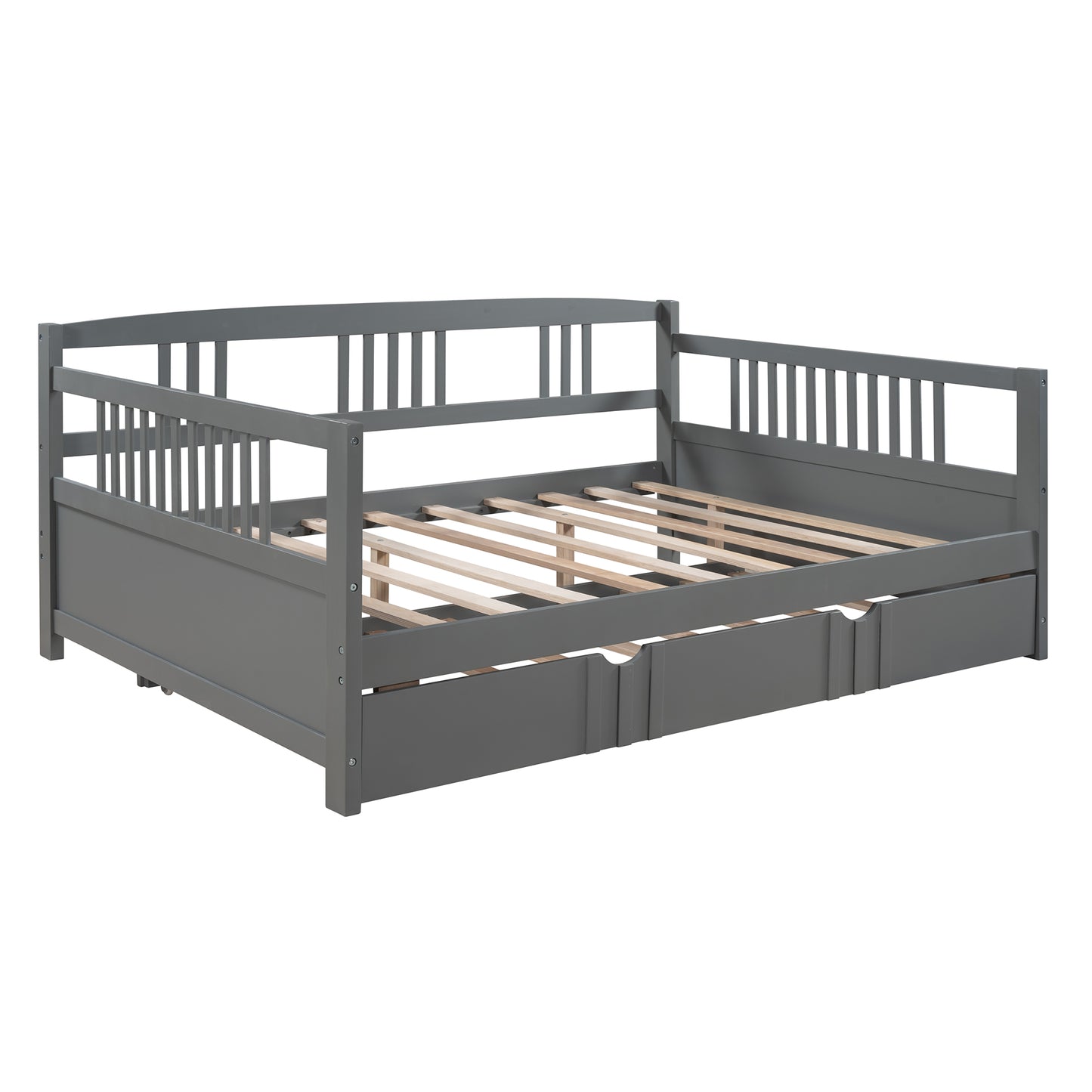 Full Size Daybed Wood Bed with Twin Size Trundle,Gray