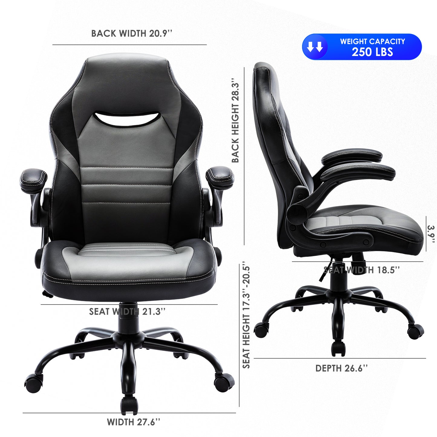 Flip-Up Arms Office Gaming Chair, Ergonomic Swivel Computer Racing Game Chair Adjustable Desk Task Chair (Black)