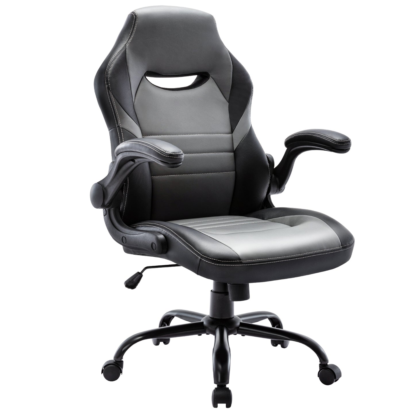 Flip-Up Arms Office Gaming Chair, Ergonomic Swivel Computer Racing Game Chair Adjustable Desk Task Chair (Black)