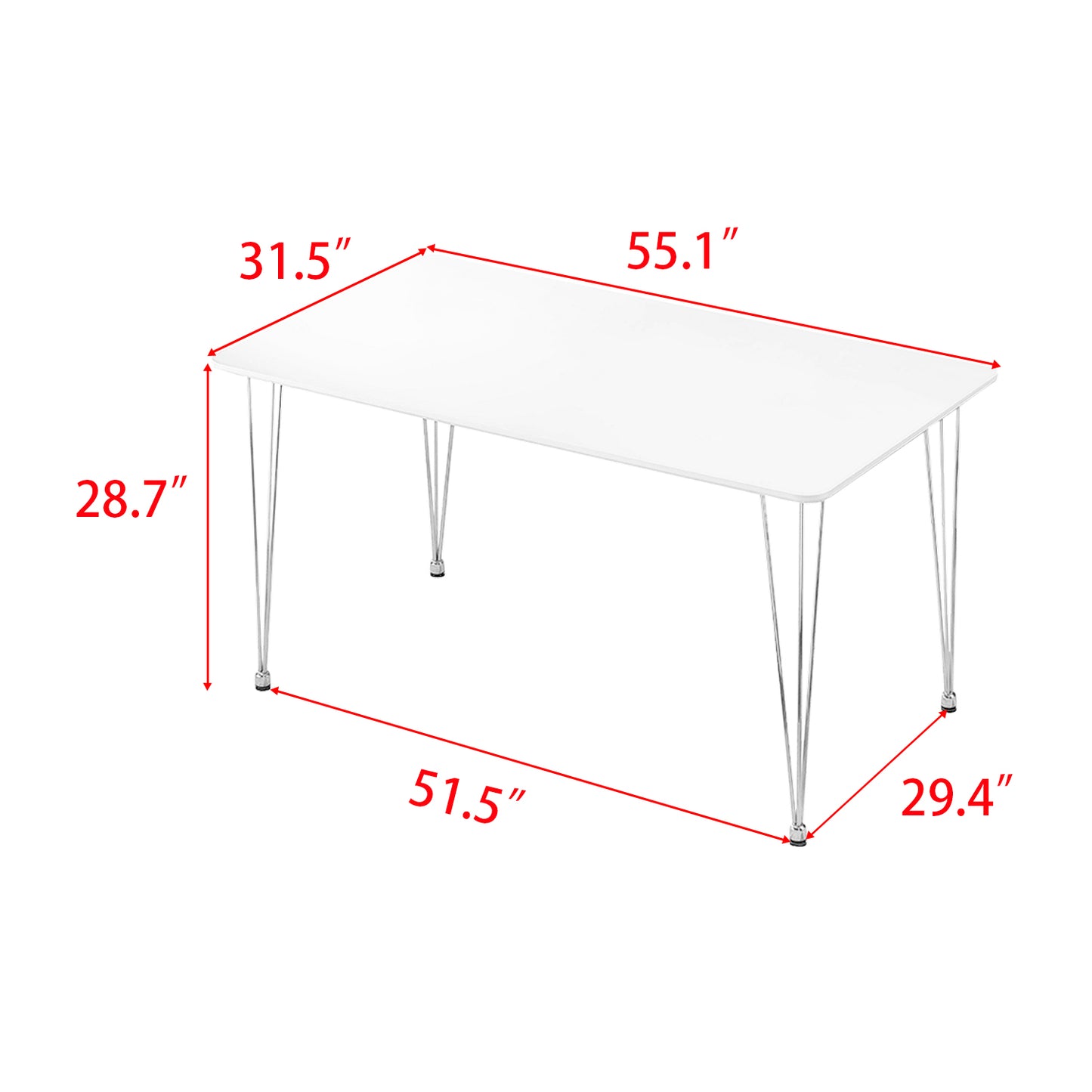 55.16&rsquo;&rsquo; Dining Room Table Rectangle Modern Home Kitchen Table With Wood Tabletop Chrome Legs Office Study Desk