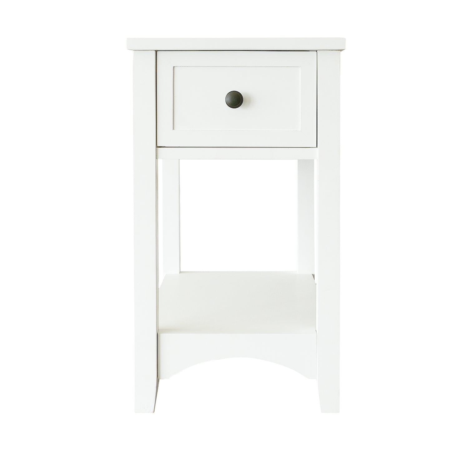 2-Tier Side End Table with Storage Shelf and Drawer, Narrow Nightstand for Living Room Bedroom Small Spaces, Solid Wood Legs, Ivory White