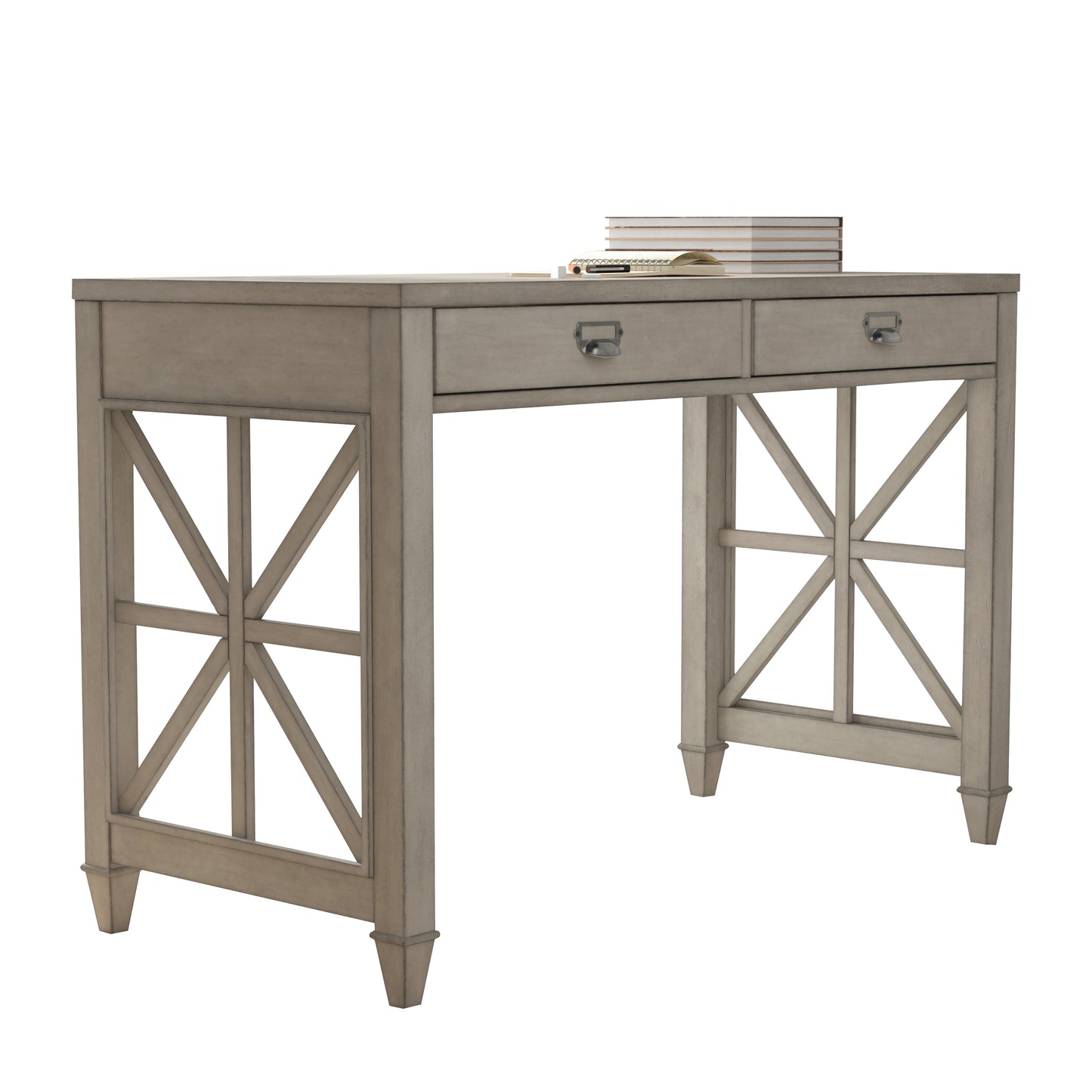 American solid wood square desk dressing table with two drawers,46.06*21.65*30.91H (Antique Gray)
