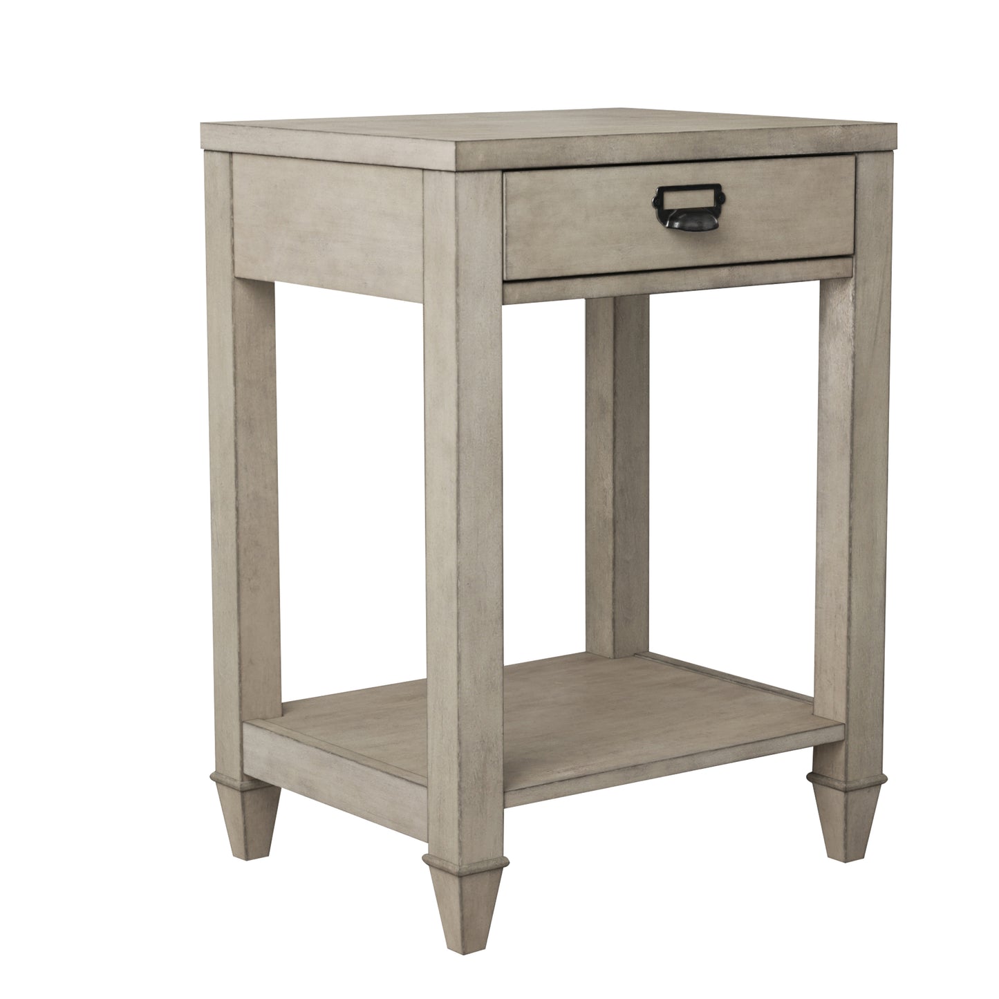 American solid wood square side table with drawer (Antique Gray)