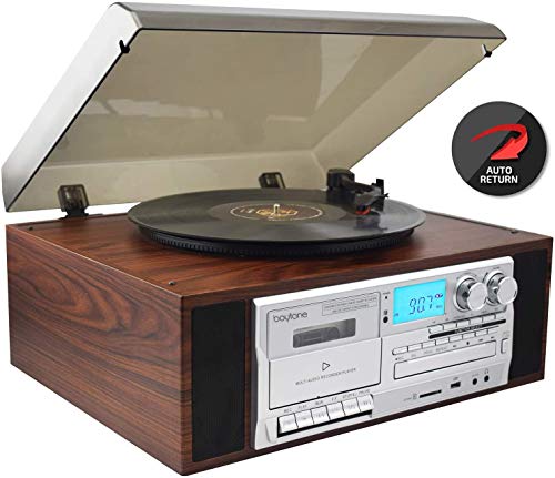 Boytone BT-38SM Bluetooth Classic Turntable Record Player System, AM/FM Radio, CD / Cassette Player, 2 Built-in Stereo Speakers, Record from Vinyl, Radio, and Cassette to MP3, SD Slot, USB, AUX.