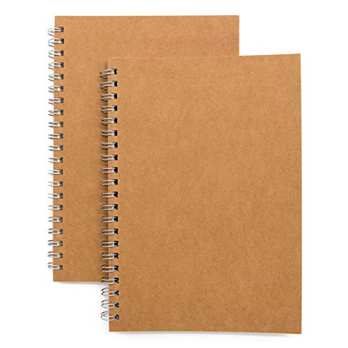 Soft Cover Spiral Notebook Journal 2-Pack, Blank Sketch Book Pad, Wirebound Memo Notepads Diary Notebook Planner with Unlined Paper, 100 Pages/ 50 Sheets, 7.5 inch x 5.1 inch (Brown)