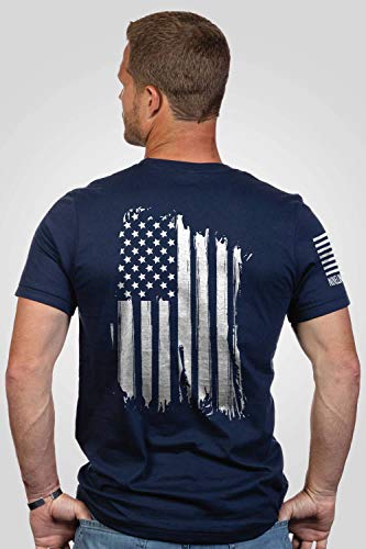 Nine Line American Flag T-Shirt - Unisex Midnightnavy Patriotic T-Shirt - Dropline Logo and American Flag on Sleeve