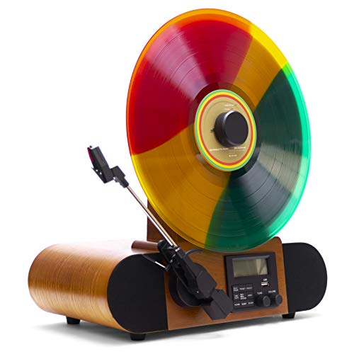 Fuse Vert Vertical Vinyl Record Player with Bluetooth, FM Radio, Alarm - Handcrafted Ashtree Wood
