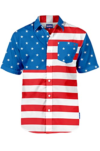 Red White and Blue American Flag Patriotic Button Down Shirt for Men