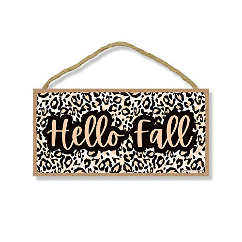 Hello Fall, Leopard Wood Hanging Autumn and Fall Decorative Print