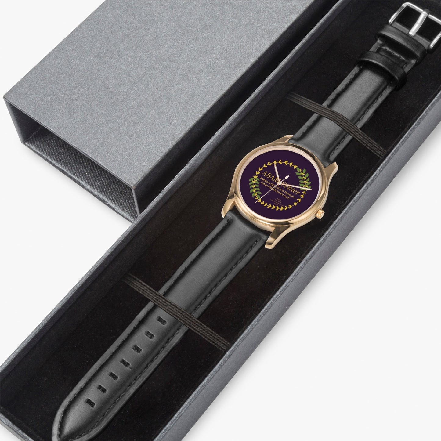 ABAM Center Stylish Leather Strap Classic Quartz Watch (Gold)