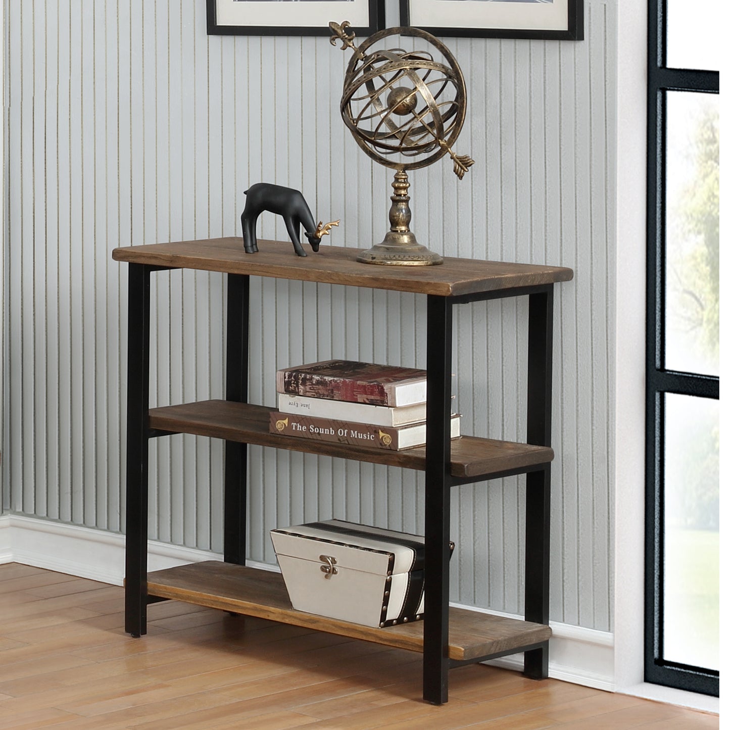 Pomona 31"H 2-Shelf Metal and Solid Wood Under-Window Bookcase
