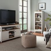Savannah TV Cabinet, Ivory with Natural Wood Top