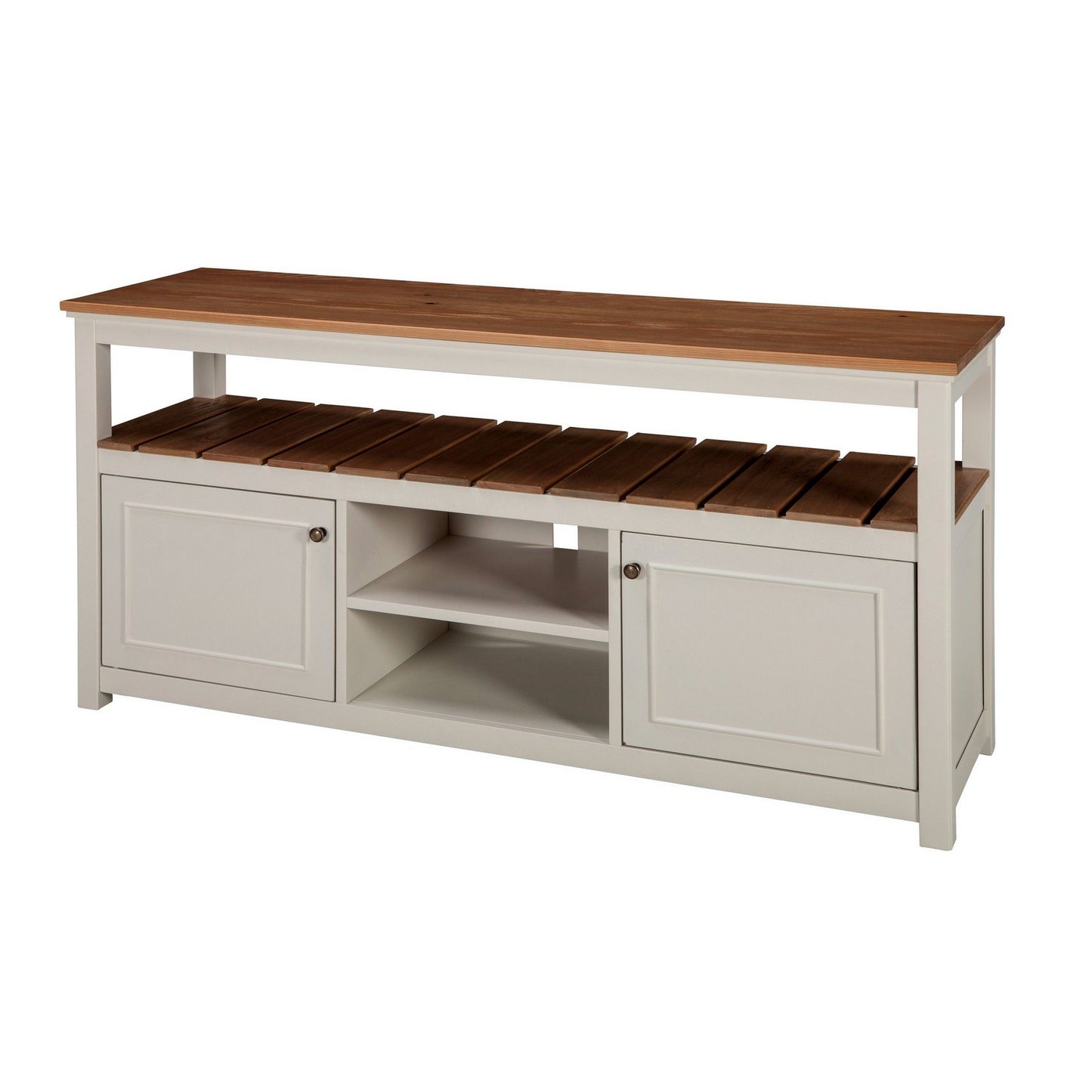 Savannah TV Cabinet, Ivory with Natural Wood Top