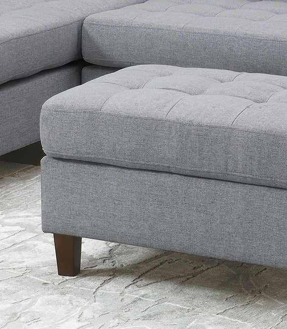Living Room Cocktail Ottoman Grey Color Polyfiber Wooden Legs Foot stool