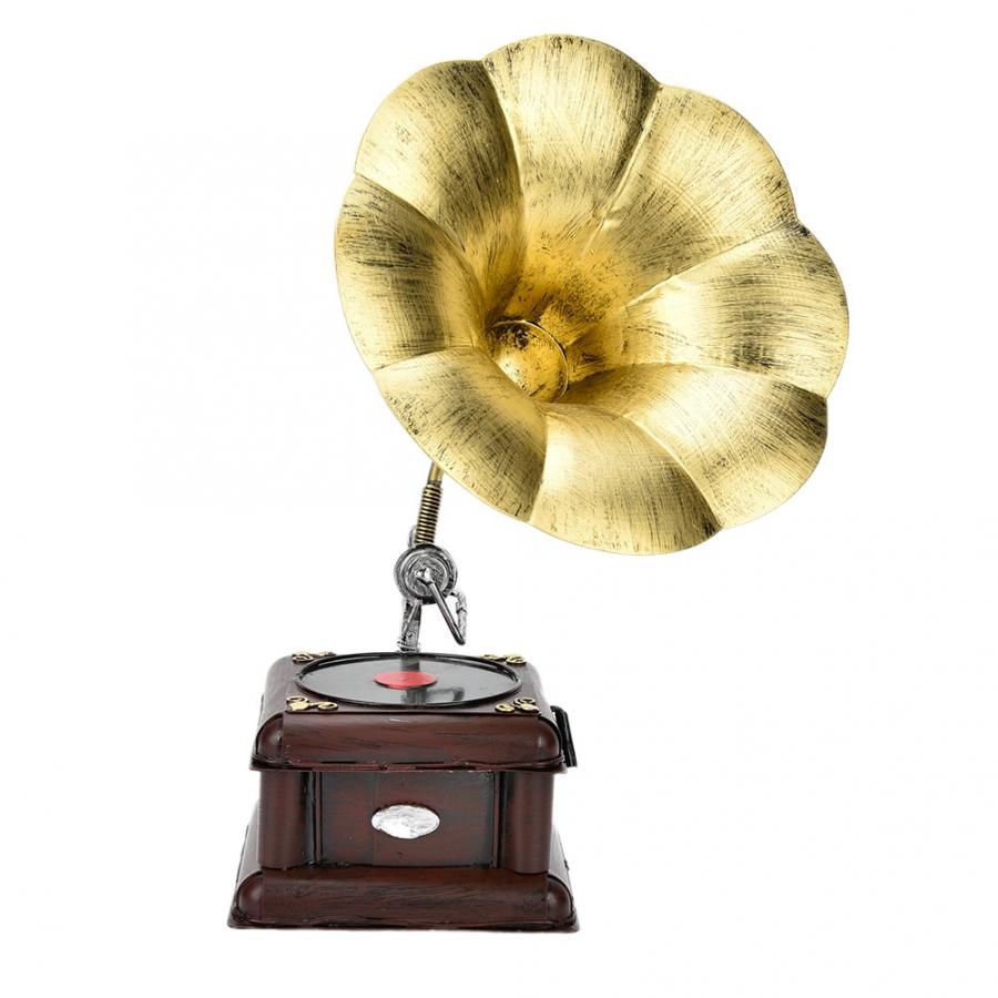 Metal Retro Phonograph Model Vintage Record Player Miniature Home Office Club Decor Crafts Gift