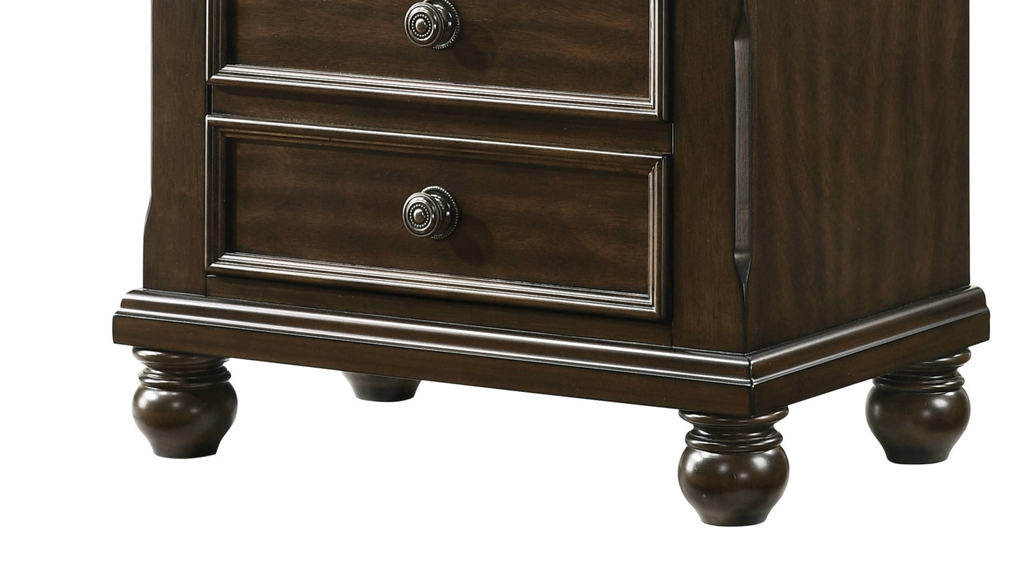Traditional 3-Drawer Nightstand with Bun Feet 1-Pc End Table Brown Wood Veneers & Solids Furniture