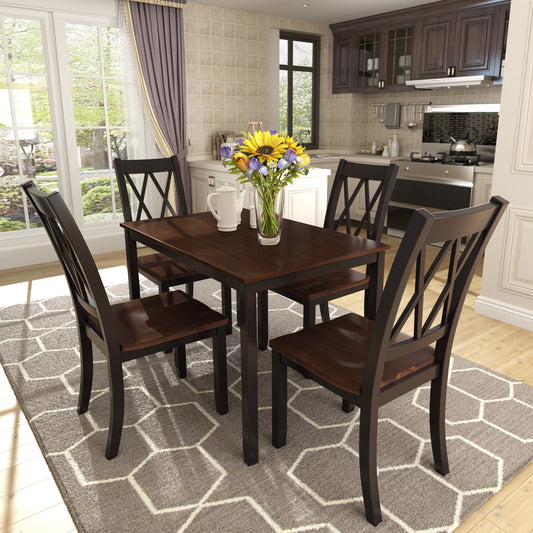 5-Piece Dining Table Set Home Kitchen Table and Chairs Wood Dining Set (Black+Cherry)